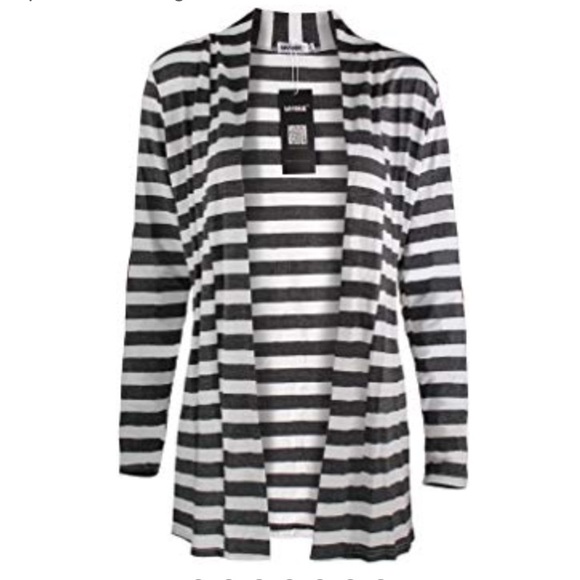 ‘HEIDI’ Striped Elbow Patch Draped Cardigan - Picture 3 of 4
